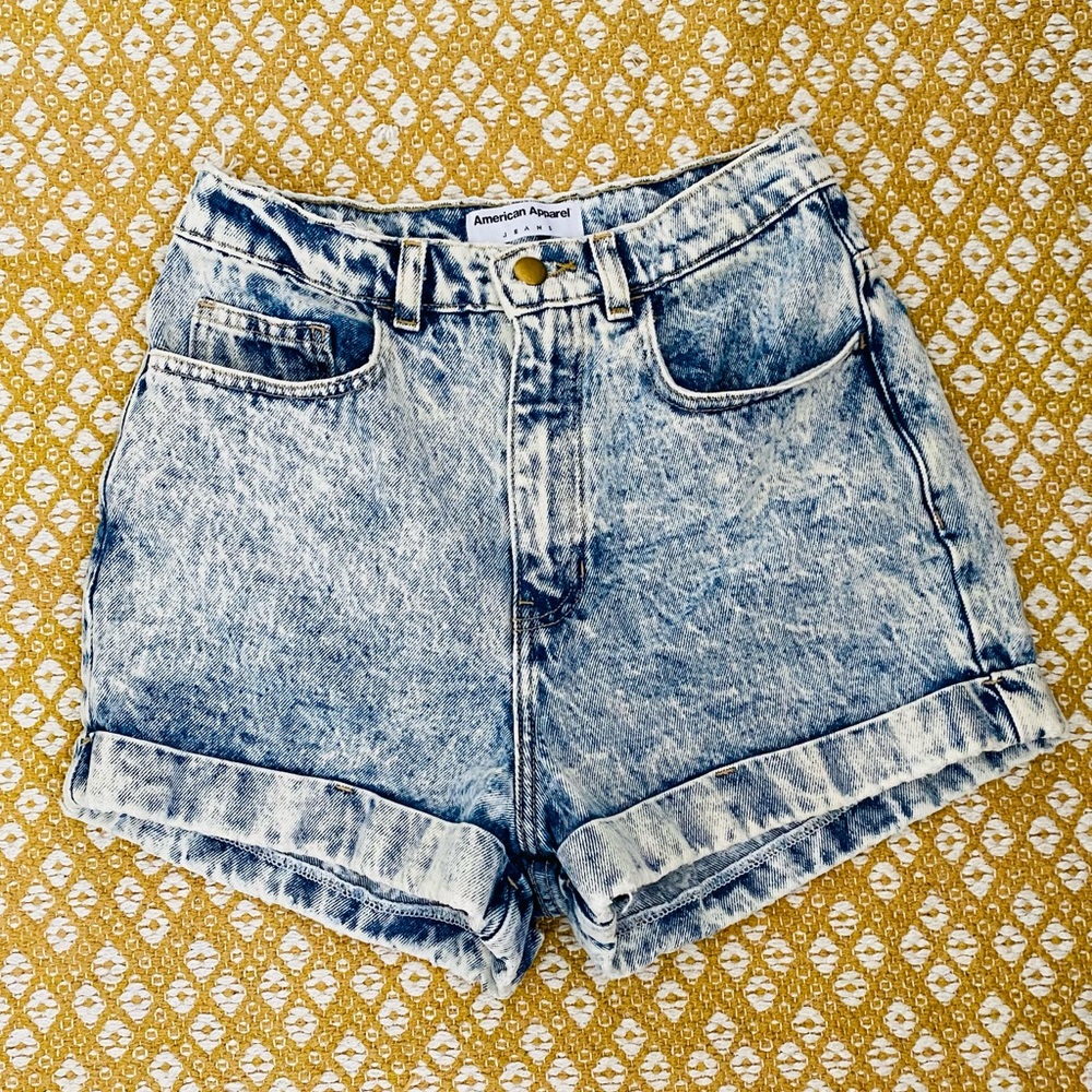 American Apparel Acid Wash Denim High Waist Shorts